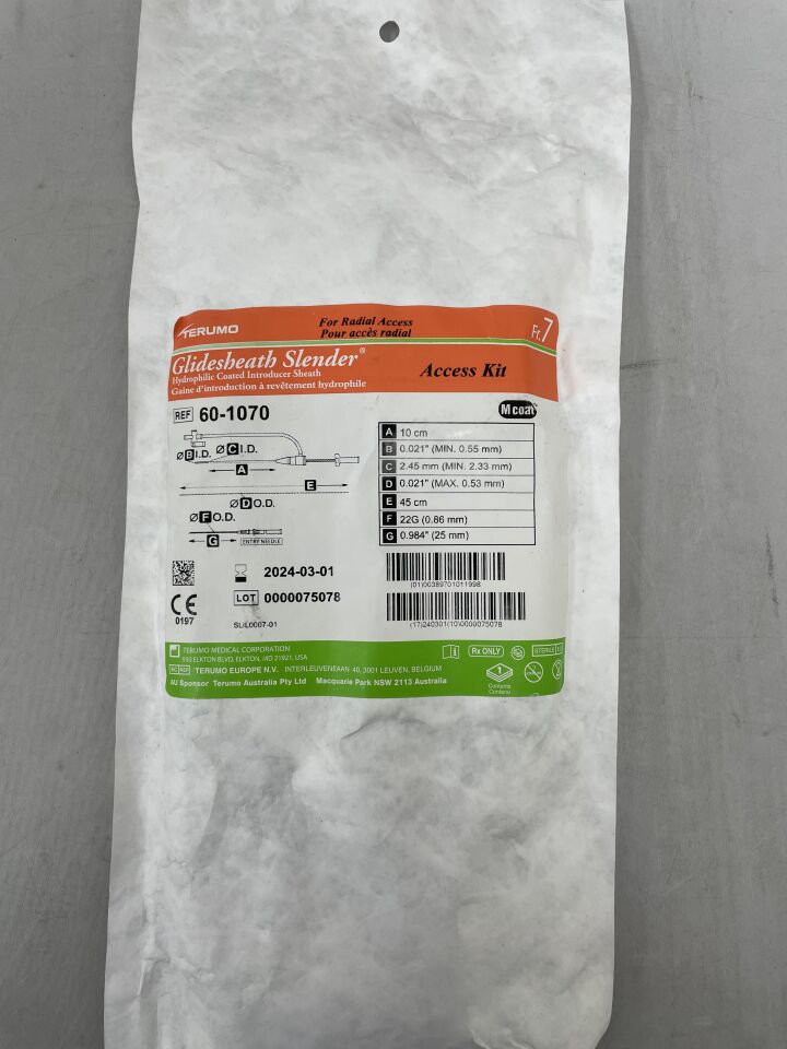 60-1070 - TERUMO - GlideSheath Slender A-Kit 7F x 10cm, 22G, (EA) - ( Expiry Date: 2025-04-01 )