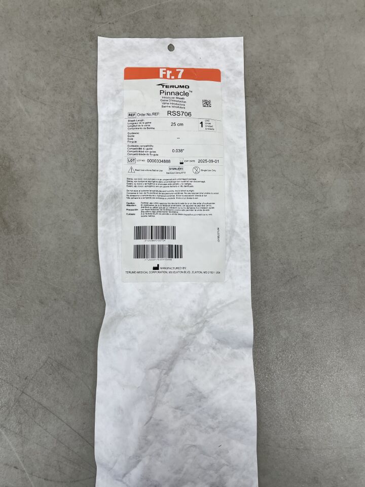 RSS706 - TERUMO - Pinnacle Coronary Introducer Sheath 7F x 25cm, (EA) - ( Expiry Date: 2025-09-01 )