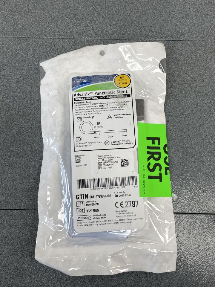 3699 - BOSTON SCIENTIFIC - Advanix Pancreatic Stent - Single Pigtail/No Leading Barb - 5Fr x 3cm, (EA) - ( Expiry Date: 2025-07-17 )
