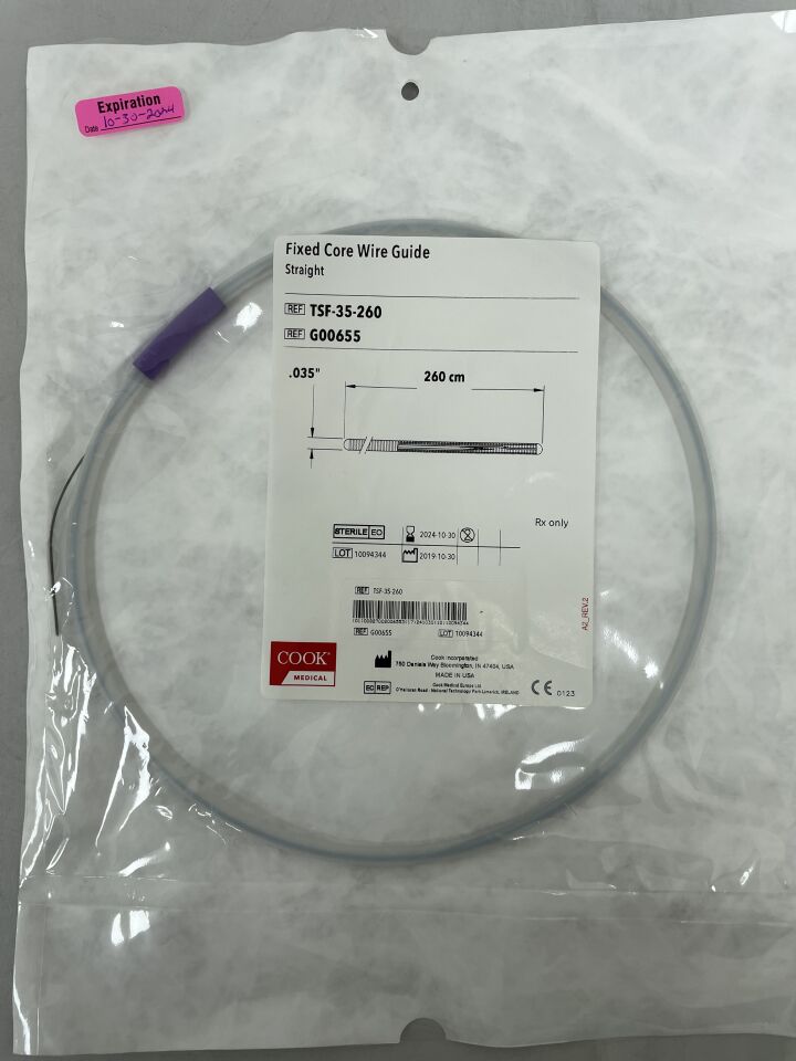 G00655 - COOK - Fixed-Core Wire Guide, Straight: 0.035" x 260cm, (EA) - ( Expiry Date: 2025-01-16 )