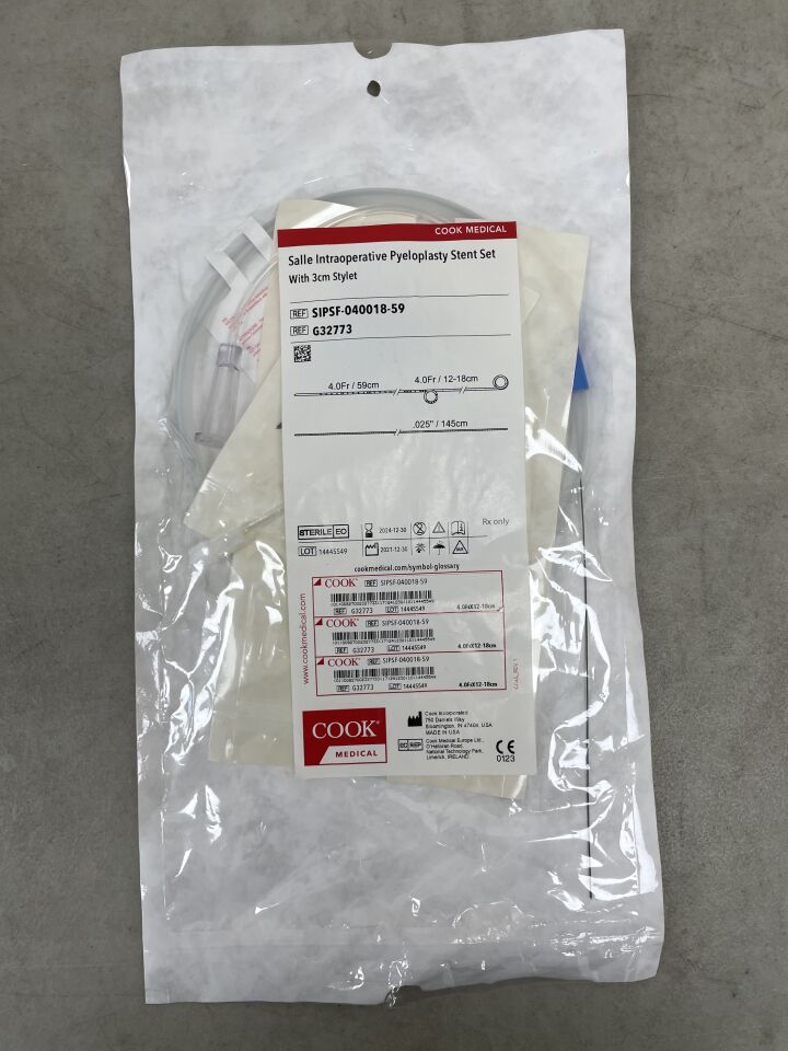 G32773 - COOK - Salle Intraoperative Pyeloplasty Stent Set with 3cm Stylet - 4.0Fr x 12-18cm, (EA) - ( Expiry Date: 2024-12-30 )