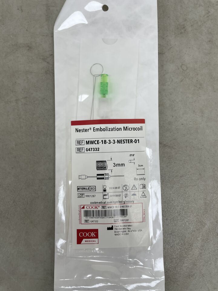 G47332 - COOK - MicroNester Embolization Coil 0.018" x 3cm x 3mm, (EA) - ( Expiry Date: 2024-08-07 )