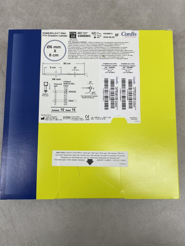 4400608S - CORDIS - Powerflex Pro OTW 0.035" PTA Dilatation Catheter 6mm x 8cm x 80cm, 5F, (BX/1) - ( Expiry Date: 2025-09-30 )