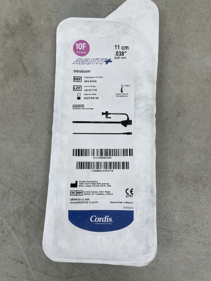 504-610A - CORDIS - Avanti+ Introducer - 10Fr x 11cm x .038'', (EA) - ( Expiry Date: 2025-06-30 )