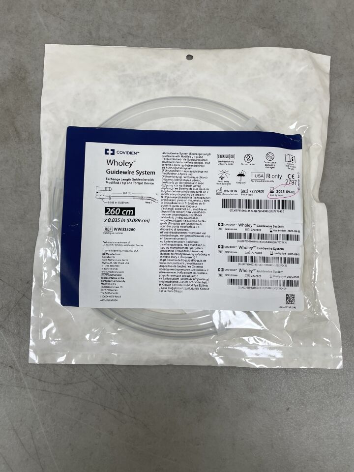 WWIJ35260 - COVIDIEN - Wholey Intermediate Peripheral Interventions Guidewire, 0.035 in. OD x 260 cm Length, (EA) - ( Expiry Date: 2025-09-01 )
