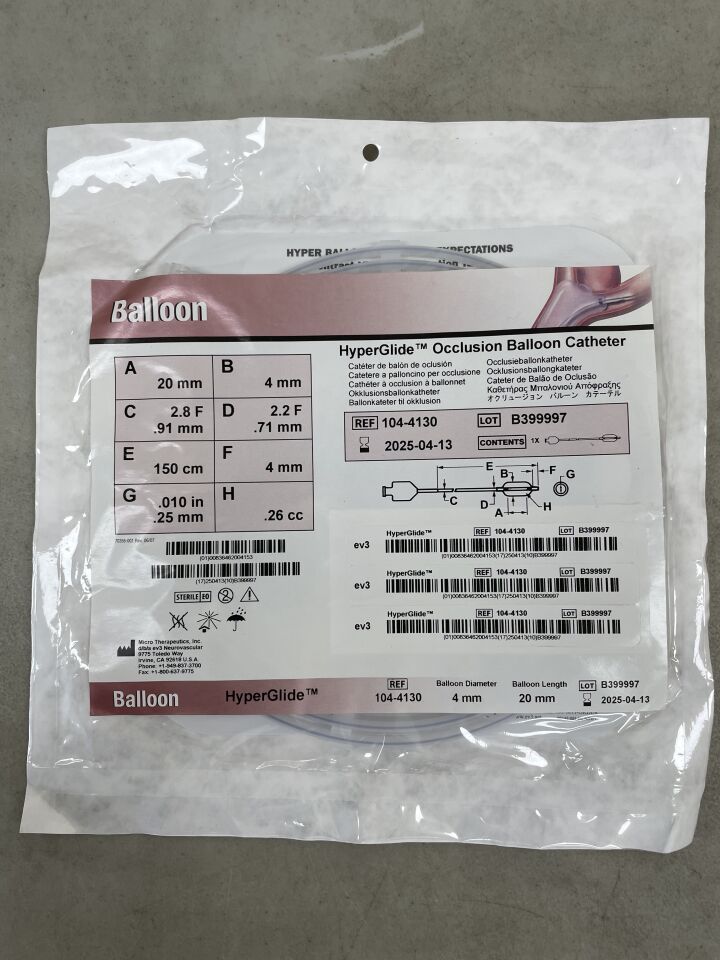 104-4130 - EV3 - HyperGlide Occlusion Balloon Catheter ONLY 4mm x 20mm, (EA) - ( Expiry Date: 2025-08-22 )