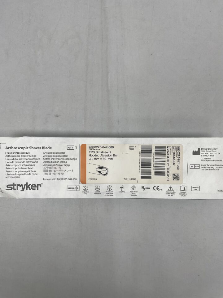 0275-647-000 - STRYKER - TPS Small-Joint Hooded Abrasion bur, 3.0mm x 80xm, Arthroscopic Shaver Blade, (EA) - ( Expiry Date: 2024-02-20 )