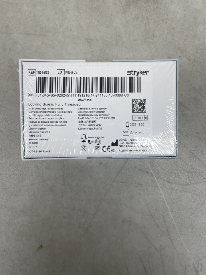 1896-5025S - STRYKER - 5mm Locking Screw - Fully Threaded / 25mm, (BX/1) - ( Expiry Date: 2024-11-30 )