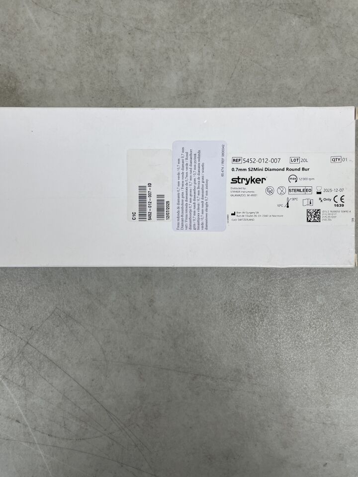 5452-012-007 - STRYKER - S2 Mini Diamond Round Bur 1mm x 0.7mm, (BX/1) - ( Expiry Date: 2025-12-07 )