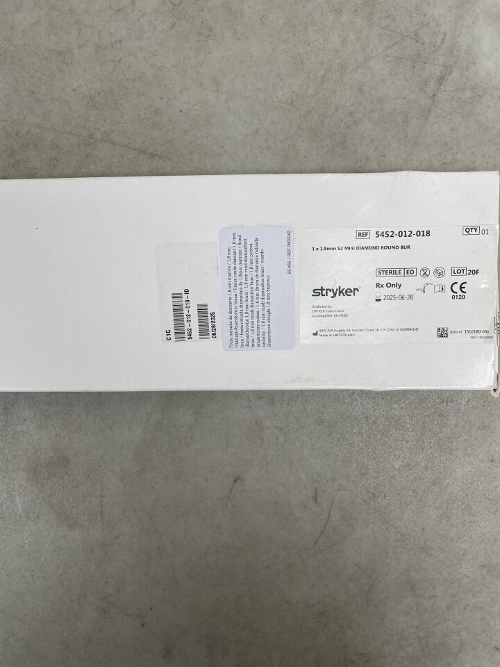5452-012-018 - STRYKER - S2 Mini Diamond Round Bur 1mm x 1.8mm, (BX/1) - ( Expiry Date: 2025-06-28 )