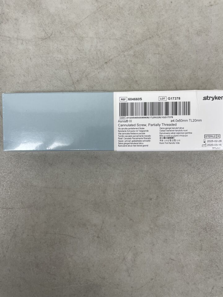 604660S - STRYKER - Asnis III Cannulated Screw, 60 dia. x 4 mm Length, (BX/1) - ( Expiry Date: 2025-02-28 )