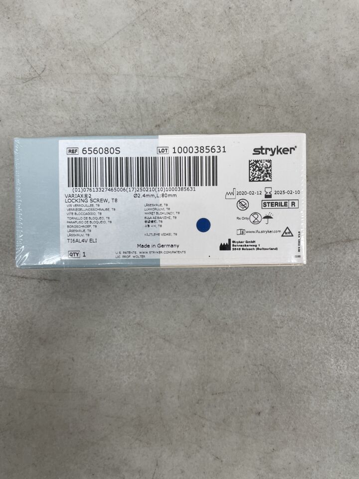 656080S - STRYKER - VariAx 2 T8 Mini-Frag Locking Screw 2.4mm x 80mm, (BX/1) - ( Expiry Date: 2025-02-10 )