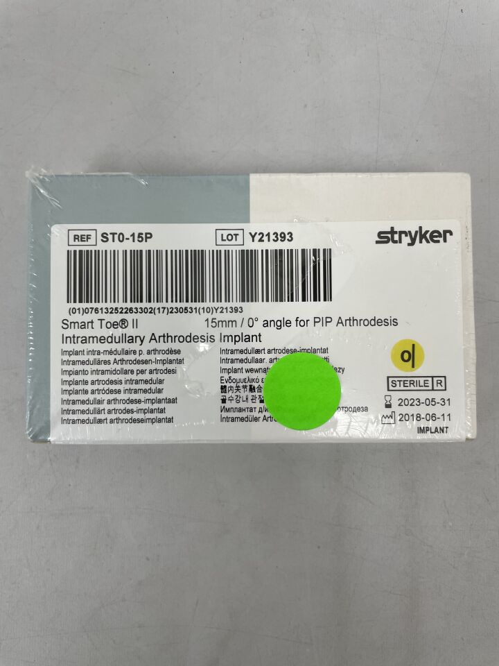 ST0-15P - STRYKER - Smart Toe II Intramedullary Arthrodesis Implant, 15mm, 0 Degree, (BX/1) - ( Expiry Date: 2022-07-31 )