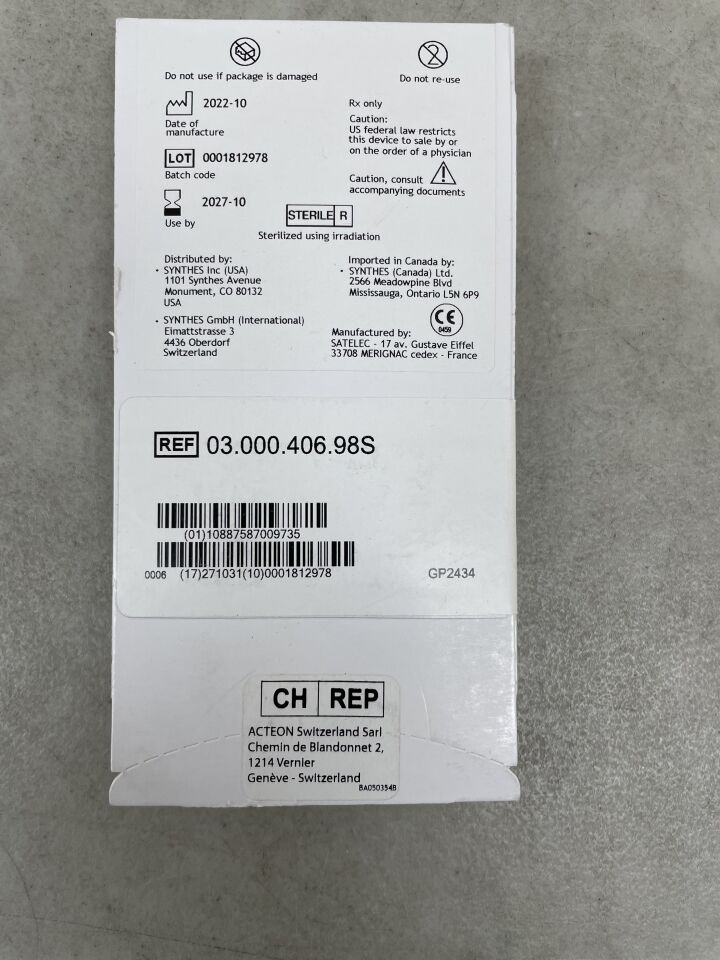 03.000.406.98S - SYNTHES - Scalpel Flat, 21.6 x 11.1 x 3 x 0.5mm, (BX/1) - ( Expiry Date: 2027-10-31 )