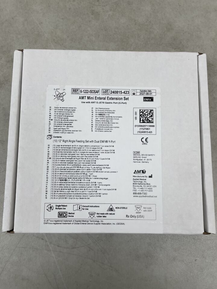 6-1222-ISOSAF - AMT - Mini Extension Set, 12" Right Angle Feeding Set with Dual ENFit Y-Port , (BX/10) - ( Expiry Date: 2027-08-01 )