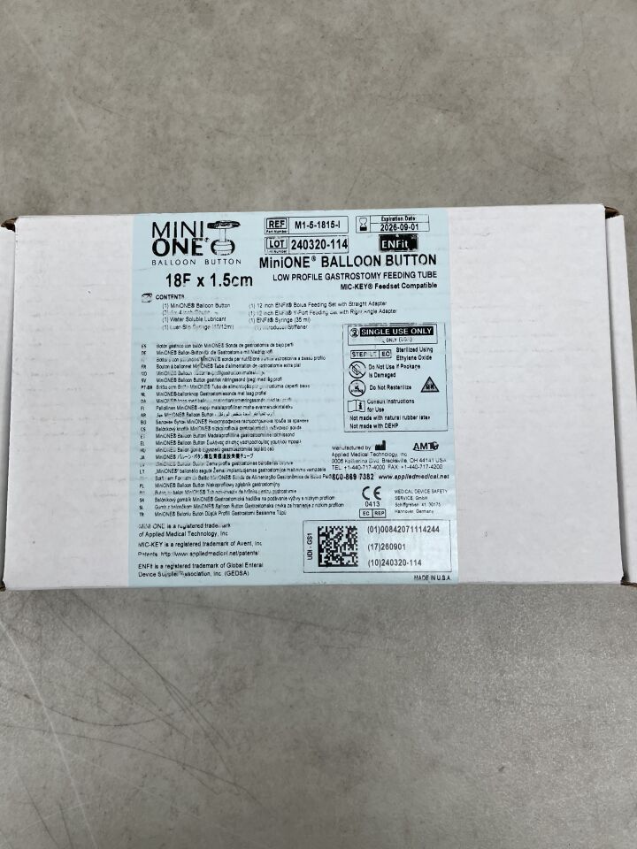 M1-5-1815-I - AMT - Mini One Low Profile Balloon Button Gastrostomy Tube, 18F x 1.5cm, (BX/1) - ( Expiry Date: 2026-09-01 )