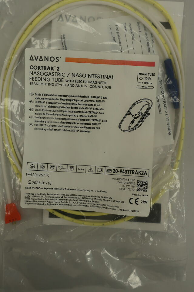 20-9431TRAK2A - AVANOS - cortrak* 2 nasogastric/nasointestinal feeding tube with electromagnetic transmitting stylet and anti-iv connector  10fr/109cm, (EA) - ( Expiry Date: 2027-01-18 )