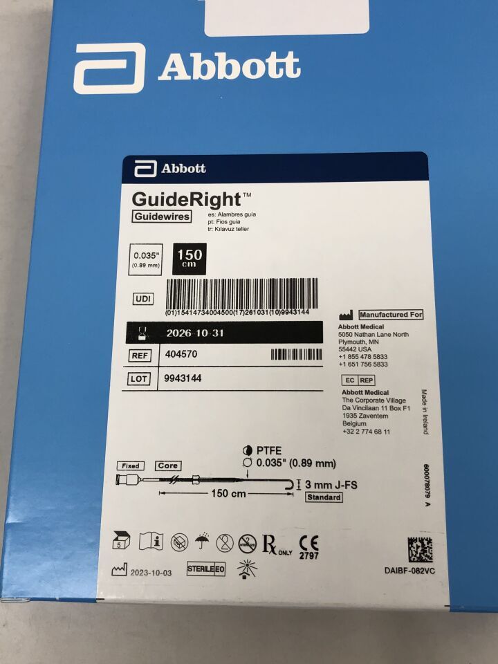404570 - ABBOTT - Guías GuideRight, 150 cm de longitud, 0,035 pulgadas de diámetro, (BX/5) - (Fecha de caducidad: 31/10/2026)