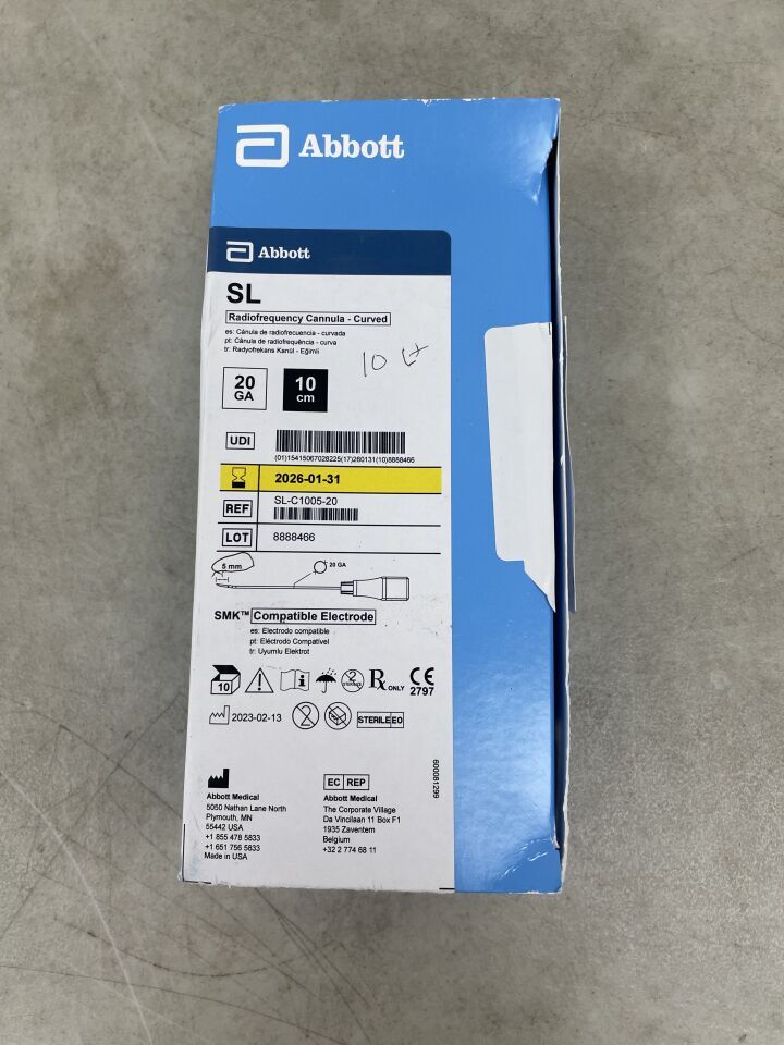 SL-C1005-20 - ABBOTT - Cánula de radiofrecuencia SL, curva, calibre 20 x 10 cm, electrodo compatible con SMK (BX/10) - (Fecha de caducidad: 31/01/2026)