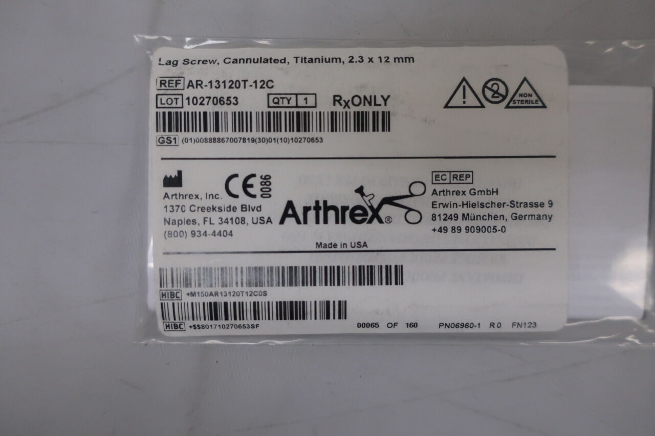 AR-13120T-12C - ARTHREX - Tornillo de tracción canulado, ti 2,3 mm x 12 mm, (unidad) - (Fecha de caducidad: 73050)