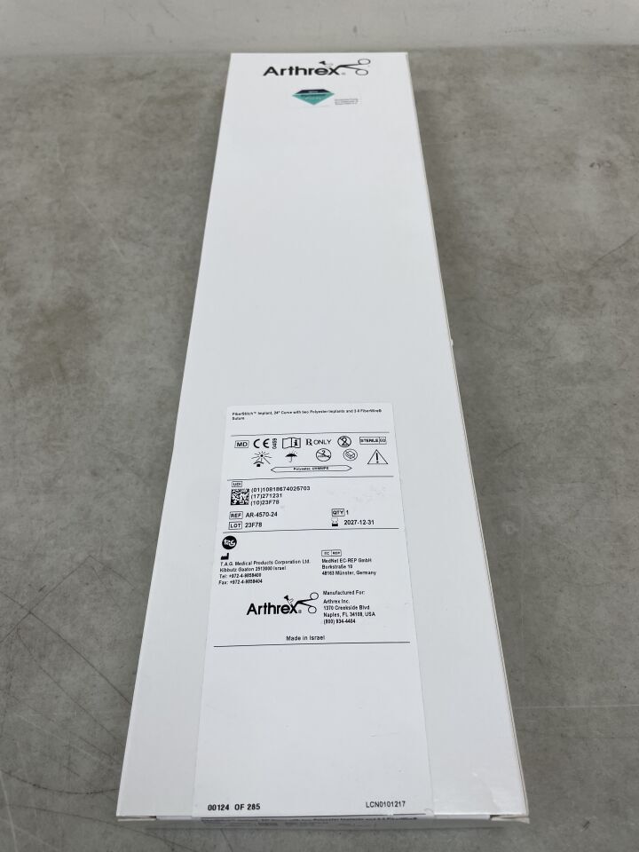 AR-4570-24 - ARTHREX - Dispositivo meniscal FiberStitch con dos implantes de poliéster y FiberWire 2-0, curva de 24 grados, (caja/1) - (Fecha de caducidad: 31/12/2027)