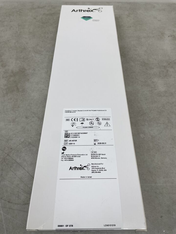 AR-4570R - ARTHREX - Dispositivo meniscal FiberStitch con dos implantes de poliéster y FiberWire 2-0, curvatura inversa (caja/1) - (Fecha de caducidad: 31/08/2026)