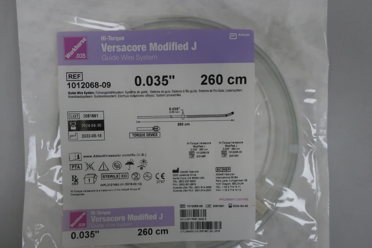 1012068-09 - ABBOTT - Hi-Torque Versacore Modified J Guide Wire System, 0.035",  260 cm, (EA) - ( Expiry Date: 2025-10-31 )
