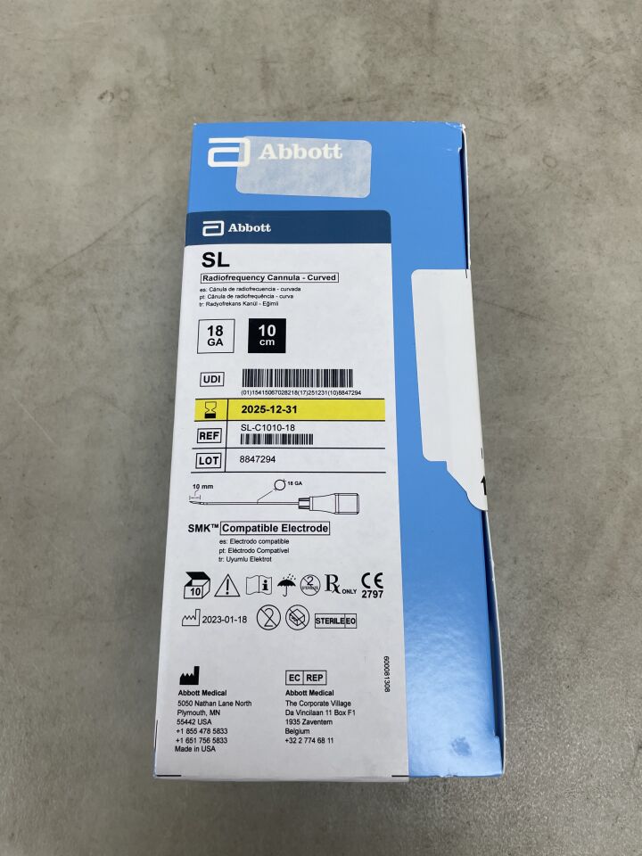 SL-C1010-18 - ABBOTT - SJM RF Cannula, Curved 10cm x 10mm, 18G, (BX/10) - ( Expiry Date: 2025-12-31 )