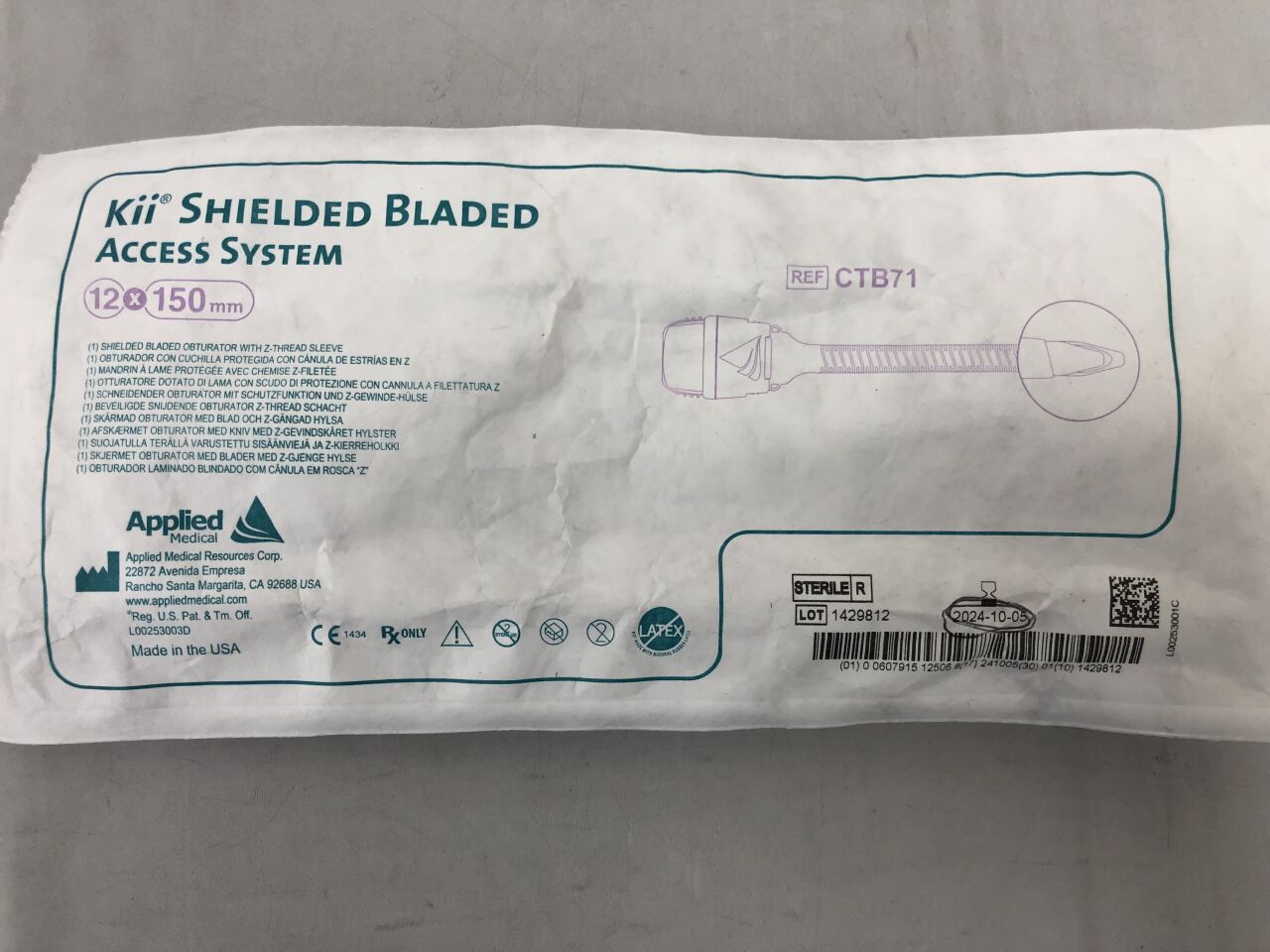 CTB71 - APPLIED MEDICAL RESOURCES - Kii Shielded Bladed Trocar, Z-Thread 12mm x 150mm, (EA) - ( Expiry Date: 2025-07-27 )