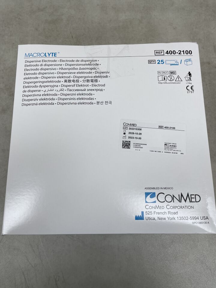 400-2100 - CONMED - MacroLyte Adult Single Dispersive Electrode w/10' Cable, (BX/25) - ( Expiry Date: 2025-10-29 )