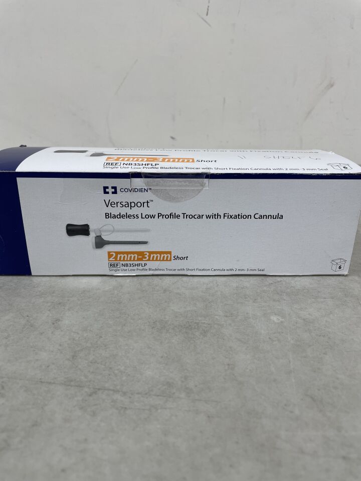 NB3SHFLP - COVIDIEN - Versaport Plus Short Length Bladeless Trocar with Low Profile Fixation Cannula, 2 to 3 mm Size, (BX/6) - ( Expiry Date: 2025-08-21 )