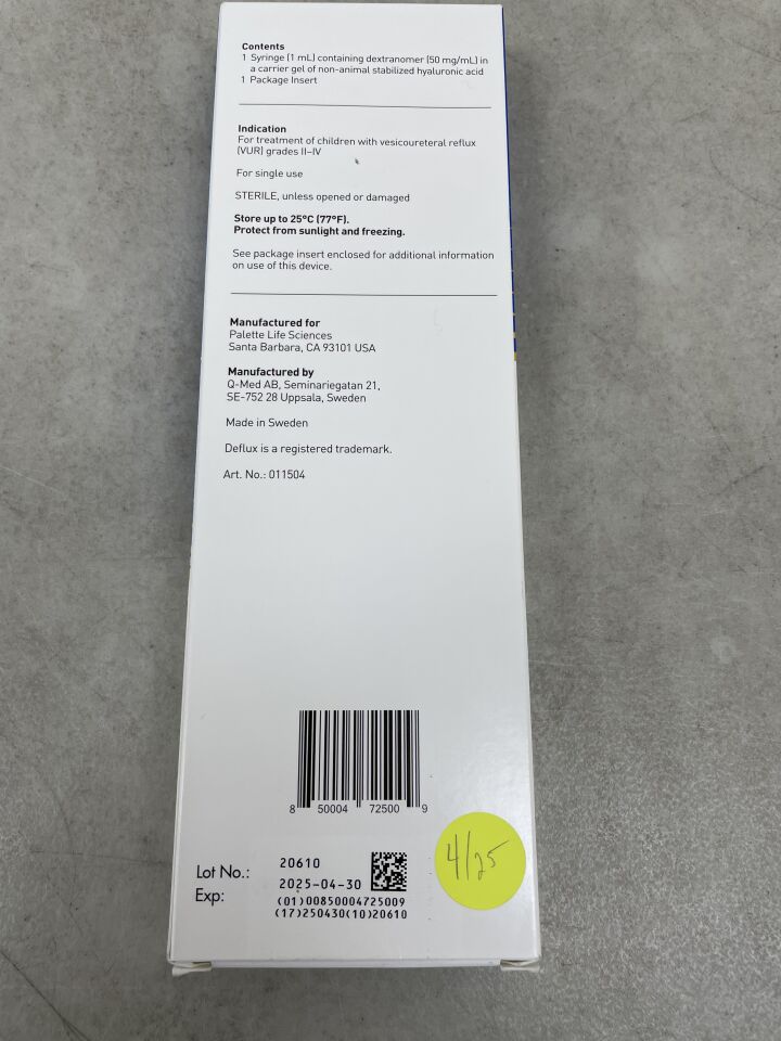 011504 - PALETTE LIFE SCIENCES - Deflux Injectable Gel, 1mL, () - ( Expiry Date: 2025-04-30 )