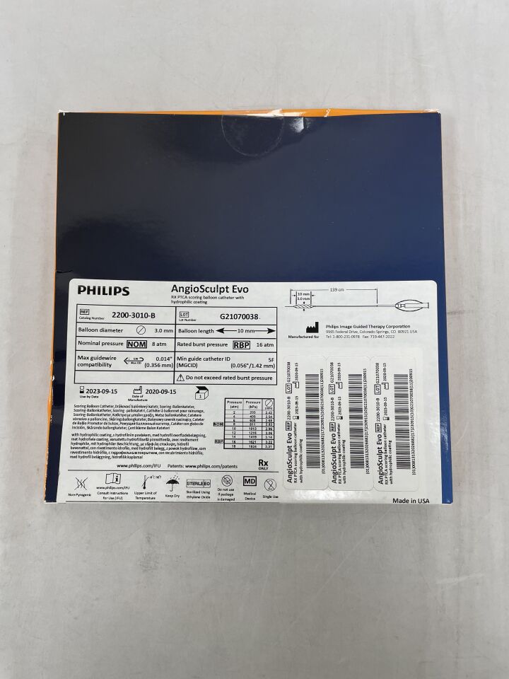 2200-3010-B - PHILIPS - AngioSculpt Evo RX PTCA Scoring Balloon Catheter, Hydrophilic 3.0mm x 10mm, 139cm, (BX/1) - ( Expiry Date: 2025-08-26 )