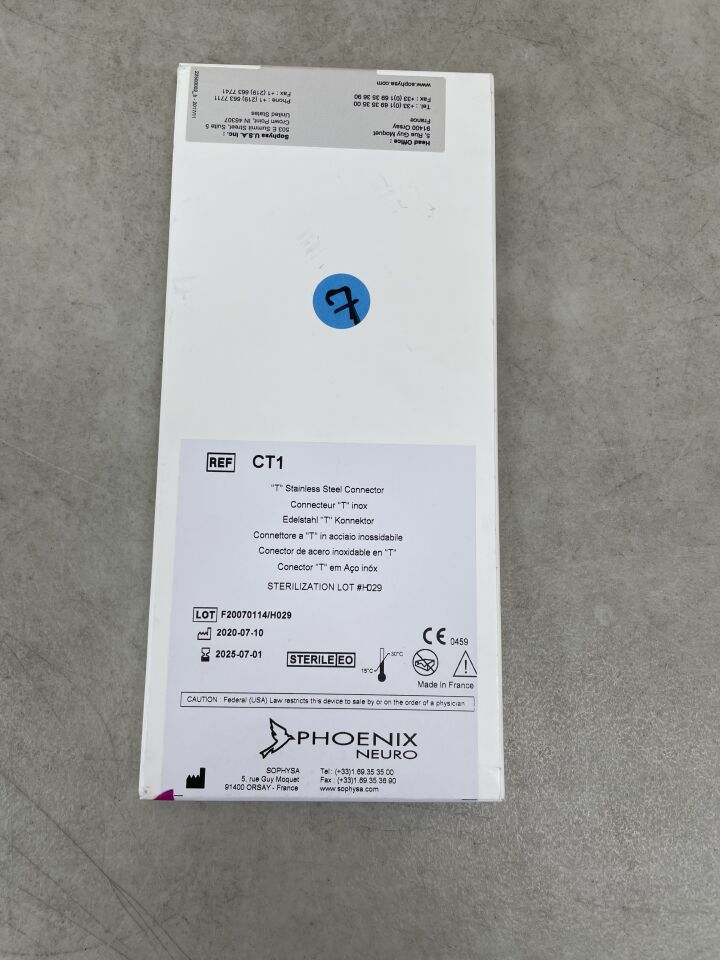 CT1 - PHOENIX NEURO - "T" Connector, Stainless Steel, (BX/1) - ( Expiry Date: 2025-07-01 )