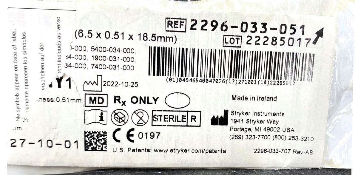 2296-033-051 - STRYKER - Safedge Precision (6.5 x 0.51 x 18.5mm), (EA/1)