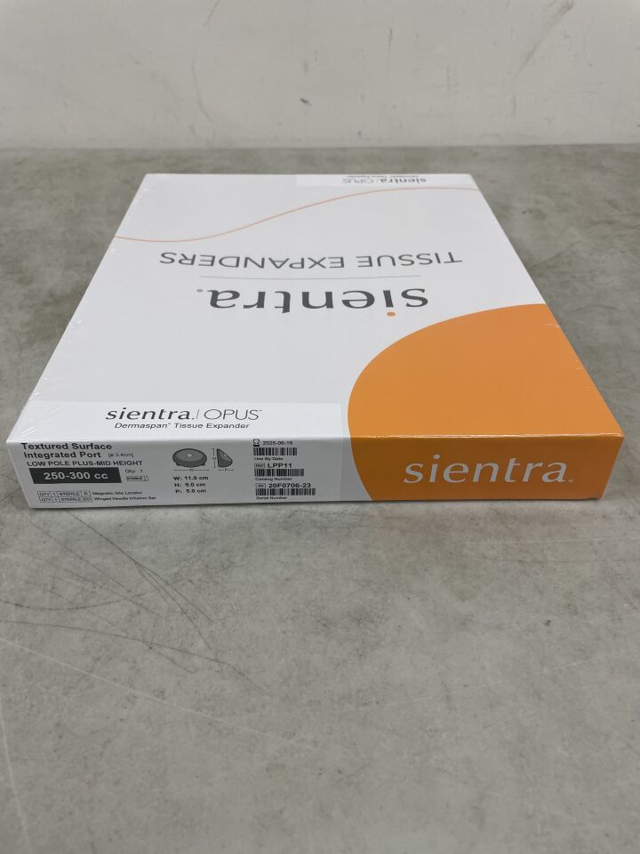 LPP11 - SIENTRA - Dermaspan Tissue Expander, Textured Surface Integrated Port, 11 x 9 x 5cm, 250-300cc, (BX/1) - ( Expiry Date: 2025-06-16 )