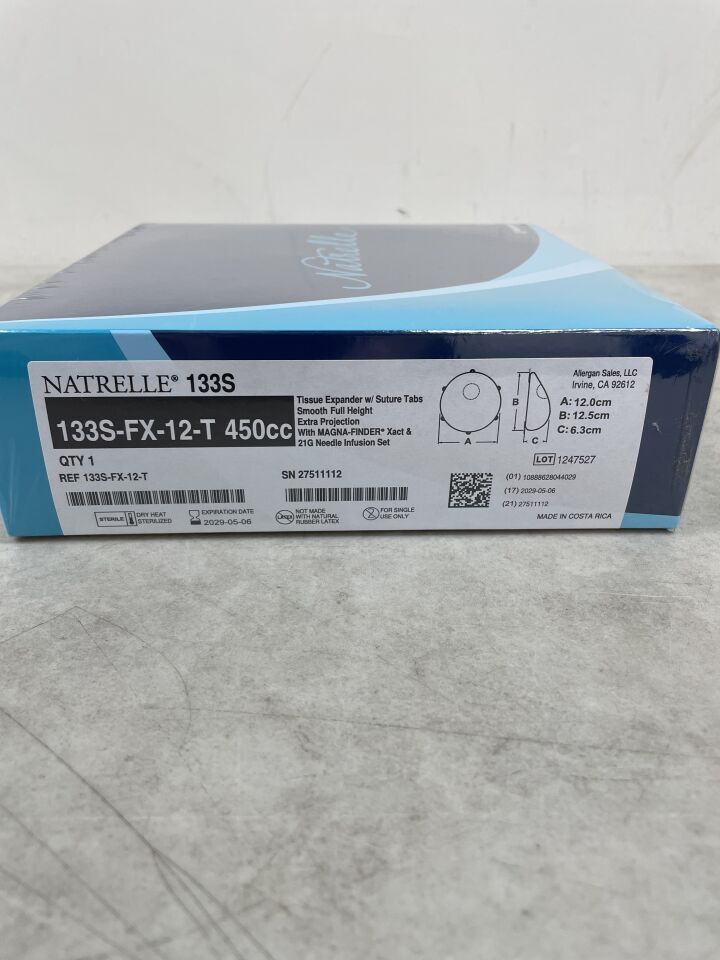 133S-FX-12-T - ALLERGAN - NATRELLE Tissue Expander with Suture Tabs, Smooth Full Height, Extra Projection with MAGNA-FINDER Xact, 12 x 12.5 x 6.3cm, (BX/1) - ( Expiry Date: 2029-05-06 )