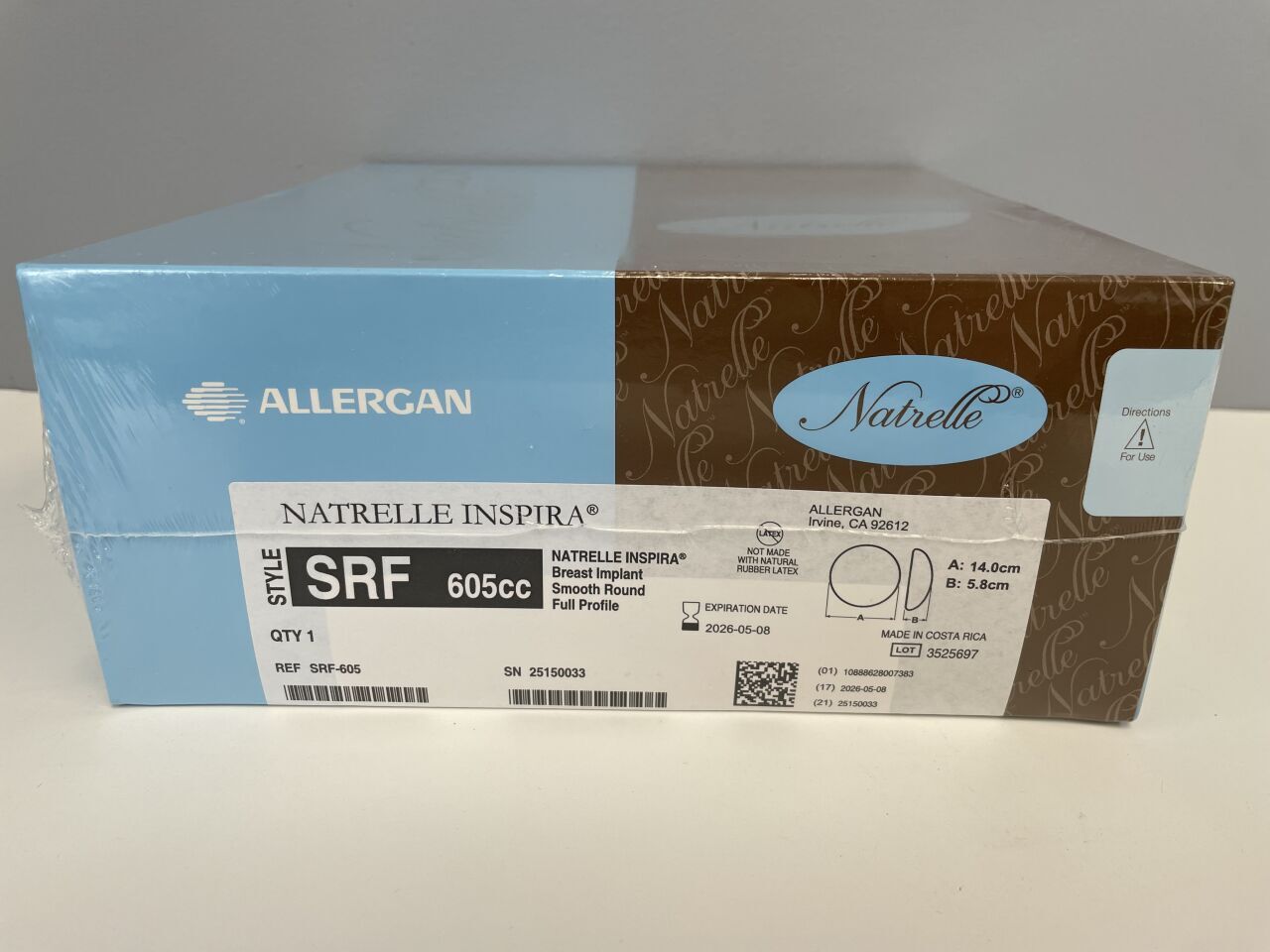 SRF-605  -  ALLERGAN  -  natrelle inspira 605cc full profile |smooth|round|silicone , ( BX/1 )  -  ( Expiry Date : 2026-05-08 )