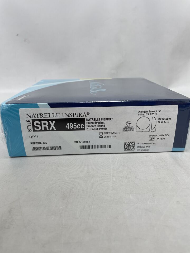 SRX-495 - ALLERGAN - NATRELLE INSPIRA SRX, Smooth Round, Extra Full-Profile, 495cc, (BX/1) - ( Expiry Date: 2028-07-09 )