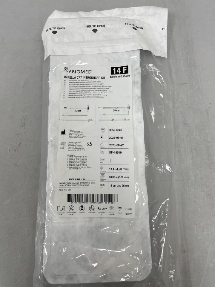 0052-3046 - ABIOMED - Introducer Kit for Impella CP - Hemostatic Peel Away Introducer System with Infusion Sideport - 14Fr x 13cm x 25cm, () - ( Expiry Date: 2026-06-01 )