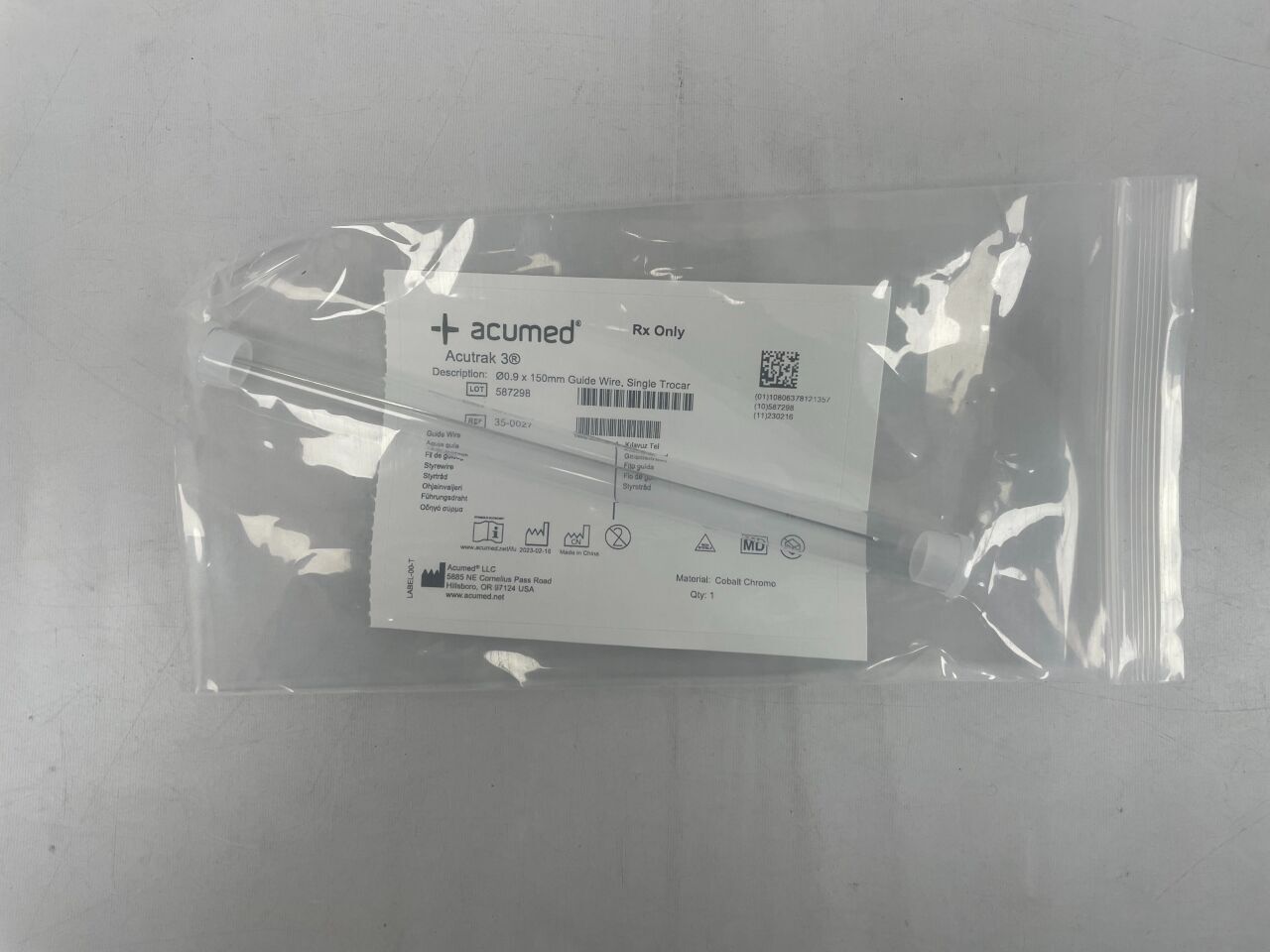 35-0027 - ACUMED - Ø0.9 x 150mm 導絲，單套管針，（EA）-（有效期限至：2099-12-31）