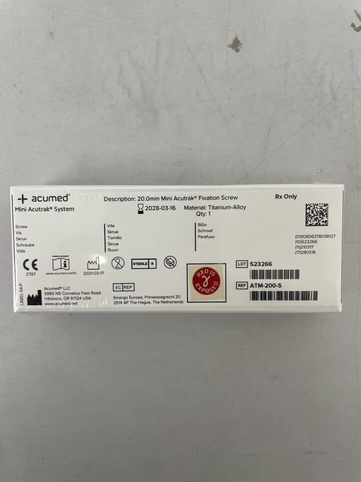 ATM-200-S - ACUMED - Acutrak 迷你無頭壓縮螺絲，20mm，（BX/1）-（有效期限至：2028-03-16）