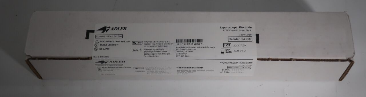 04-60B - ADLER - 33cm laparoscopic l-hook; blue ptfe; black insulation; pl , (BX/5) - ( Expiry Date: 2026-09-01 )