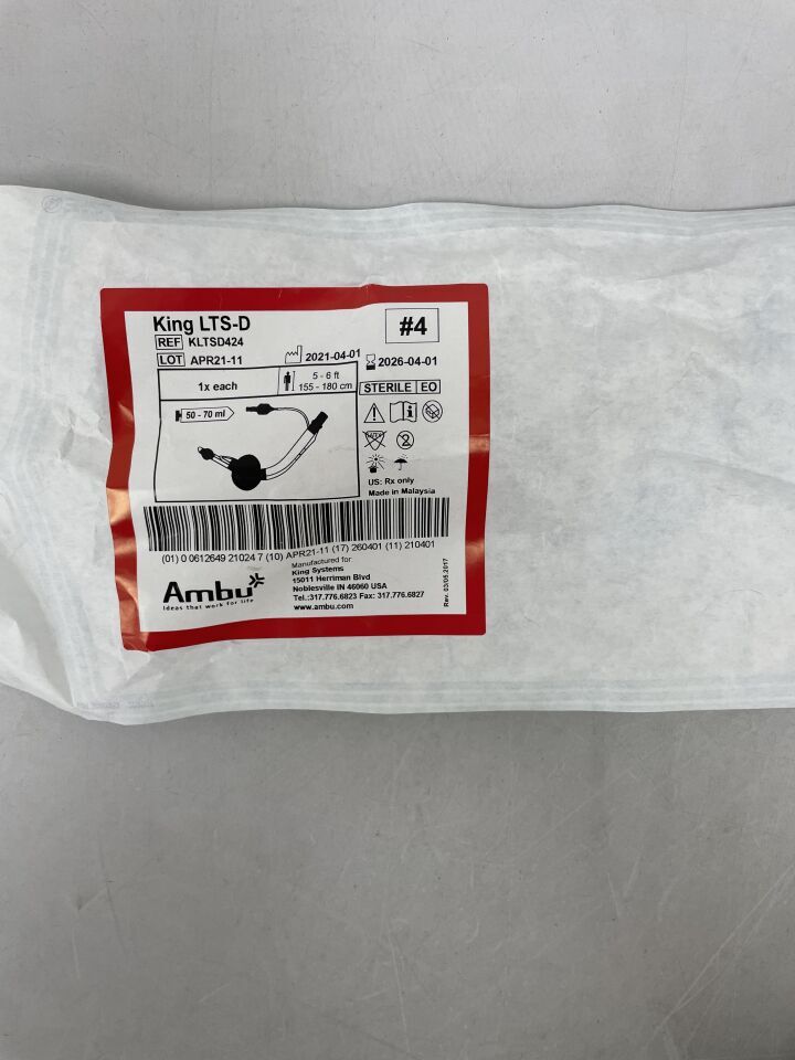 KLTSD424 - AMBU - King LTS-D Disposable Laryngeal Tube #4, (EA) - ( Expiry Date: 2026-04-01 )
