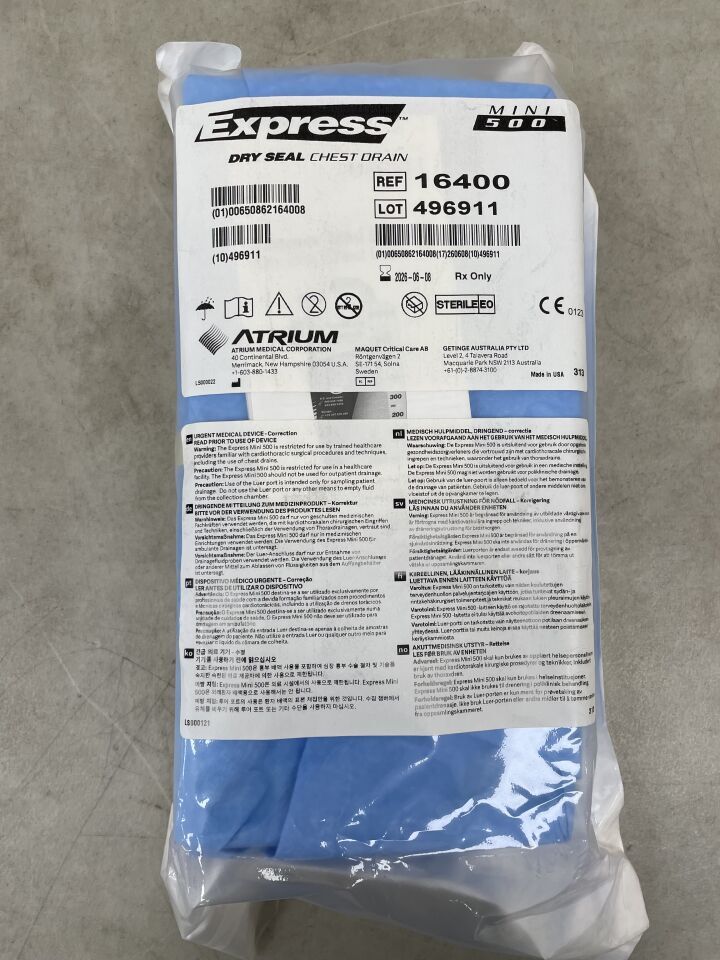 16400 - ATRIUM - Express Mini 500 Dry Seal Chest Drain, (EA) - ( Expiry Date: 2026-06-08 )