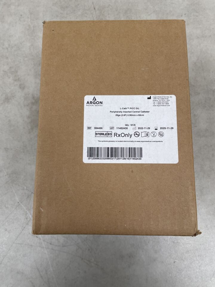 384466 - ARGON MEDICAL - L-Cath PICC Double Lumen 2.6F/20G x 60cm, (BX/5) - ( Expiry Date: 2025-11-29 )