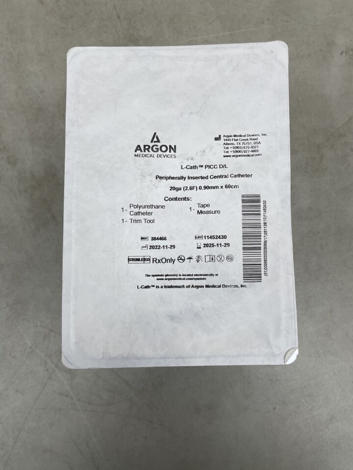 384466 - ARGON MEDICAL - L-Cath PICC Double Lumen 2.6F/20G x 60cm, (EA) - ( Expiry Date: 2025-11-29 )