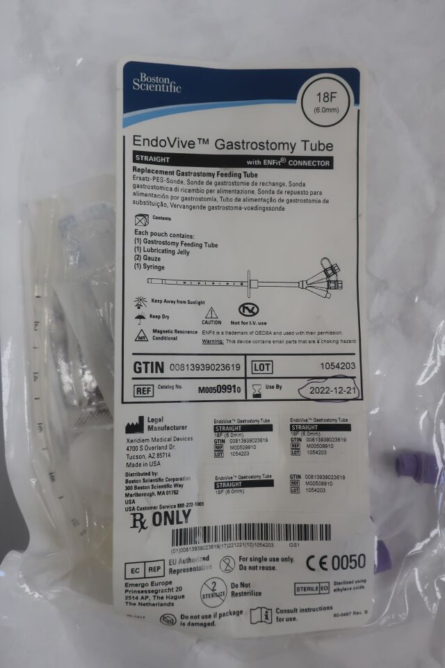991 - BOSTON SCIENTIFIC - EndoVive Gastrostomy Tube, Straight, with ENFit ConnectorEndoVive Gastrostomy Tube, Straight, with ENFit Connector, 18FR, (EA) - ( Expiry Date: 2025-02-02 )