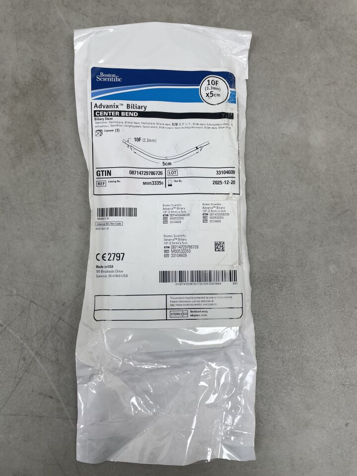 3335 - BOSTON SCIENTIFIC - Advanix Biliary Stent - Center Bend - 10Fr x 5cm, (EA) - ( Expiry Date: 2025-12-20 )