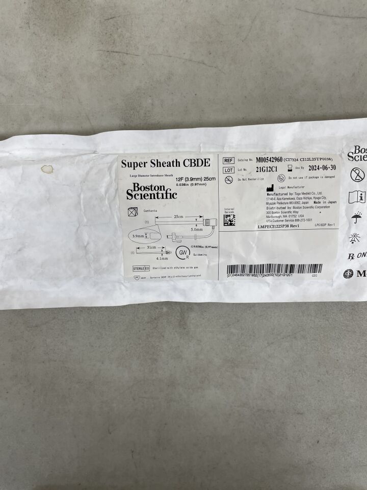4296 - BOSTON SCIENTIFIC - Super Sheath CBDE,  Large Diameter Introducer Sheath, 12F x 25cm, (EA) - ( Expiry Date: 2024-06-30 )
